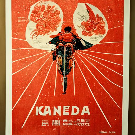 art nouveau advertisement poster kaneda’s bike. Katsuhiro otomo style. Akira