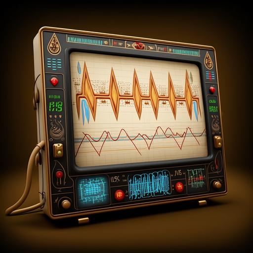hospital vital sign ekg monitor display stylized like egyptian hieroglyphs, realistic, detailed