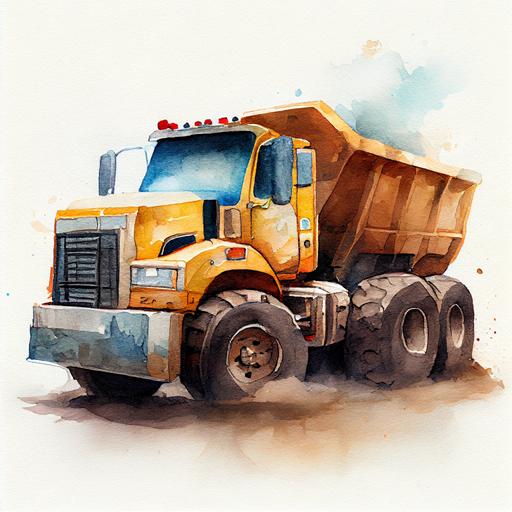 watercolor toy dump truck, high-definition drawing, detailed drawing, high contrast, the right proportions, 8k --v 4 --upbeta