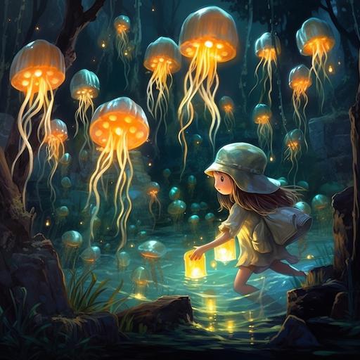 Mermaids and mermen trick or treating amongst coral reefs and sunken ships, collecting pearls and seashells in their treasure chests. Luminescent jellyfish spell out 