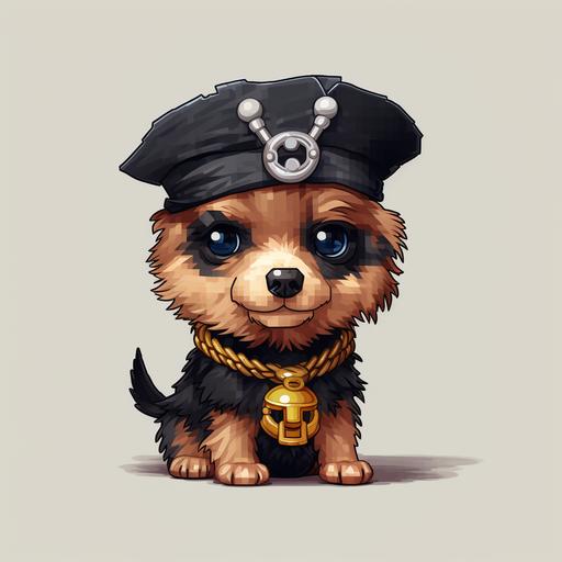 cute pirate pixel dog with eye patch . pixel art, watercolors