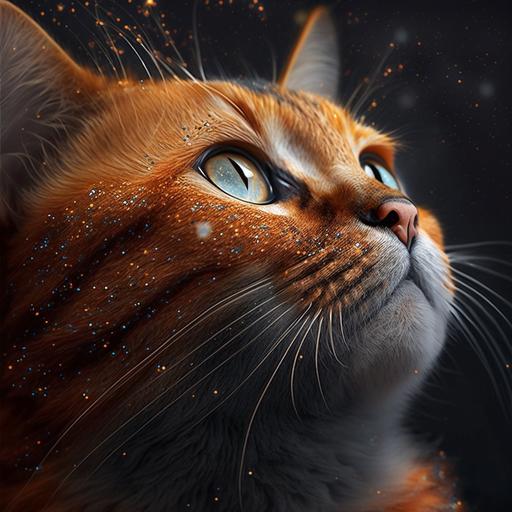A orange cat with big, black, glitter eyelashes