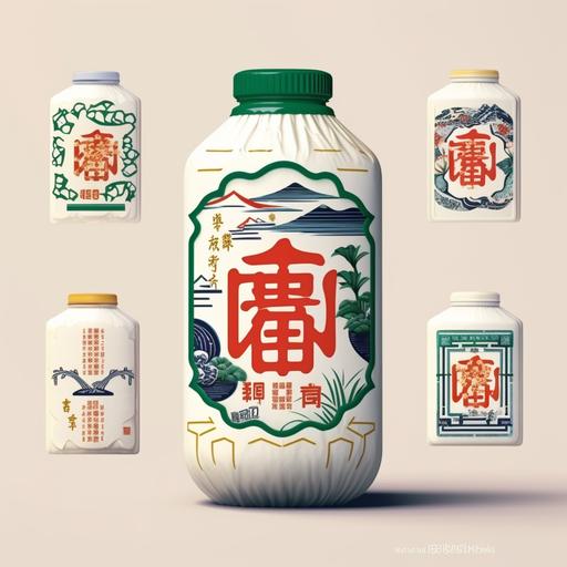 as a reference, soy milk packaging, plastic bottle with sticker, chinese retro style, shanghai element