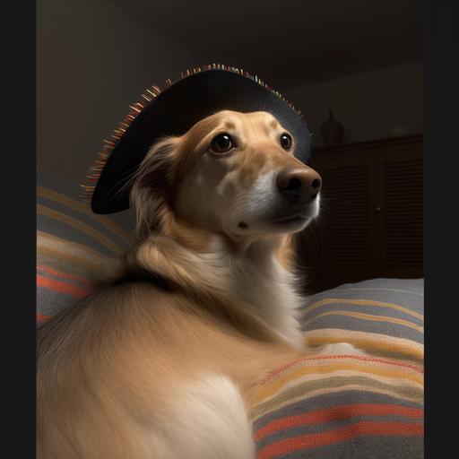 as pixar style dog wearing sombrero