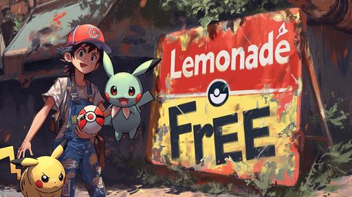 ash, from pokemon, selling pokeballs and pokemon in a garage sale, 