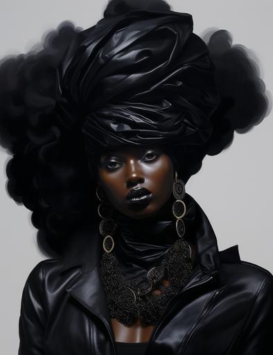 ashionable black lady with coal black skin, --ar 17:22 --style raw --stylize 45 --v 5.2