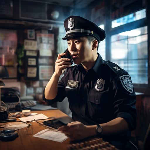 asian police receiving phone call