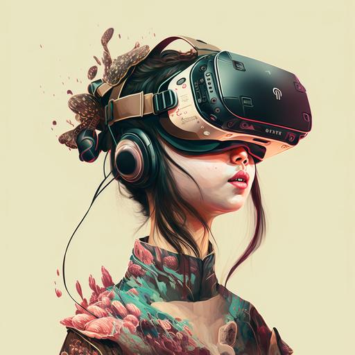 asian woman on vr headset