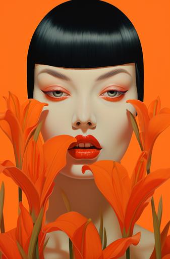 asphodel:: a orange stylized, overlapping lip on an orange background, in the style of love and romance, dolly kei, precisionist art, mommy's on-the-phonecore, digital art, humor meets heart, retro filters --ar 33:50 --v 5.2