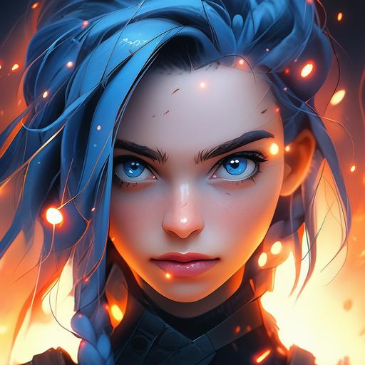 a close up of a person with blue hair, jinx expression, unreal 5. rpg portrait, little angry girl with blue hair, character portrait closeup, beautiful cyberpunk girl face, character art closeup, stylized urban fantasy artwork, concept art, very coherent stylized artwork, loish |, epic fantasy illustration, epic fantasy digital art style, --niji 5