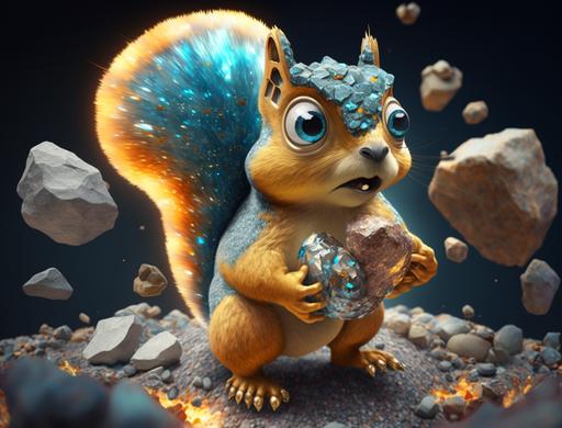 asteroid squirrel from Paw Patrol, cartoon::5 overhead-angle::1 blue coral geode, lemon yellow citrine geode::3 --ar 4:3 --v 4