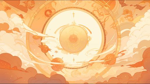 astrological aspect, mucha style, ancient Greece，background, wallpaper, In the sunset-tinted sky, there is nobody, the trails of the sun in the shape of a snake color the sky. --niji 5 --ar 16:9