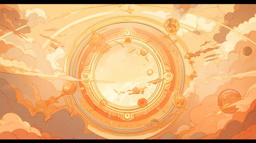 astrological aspect, mucha style, ancient Greece，background, wallpaper, In the sunset-tinted sky, there is nobody, the trails of the sun in the shape of a snake color the sky. --niji 5 --ar 16:9