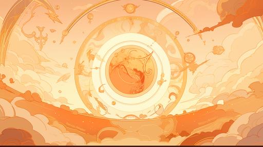 astrological aspect, mucha style, ancient Greece，background, wallpaper, In the sunset-tinted sky, there is nobody, the trails of the sun in the shape of a snake color the sky. --niji 5 --ar 16:9