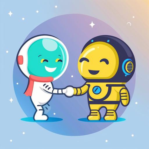 Cute astronaut hand shake with alien cartoon icon illustration. space icon concept isolated premium . flat,2D --niji --v 4 --q 5