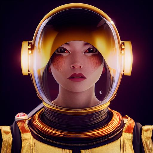 astronaut woman helmet RTX raytraced red mars closeup glamour portrait of a futuristic artificial beautiful feline blonde, black and golden stripes, hair made of golden wires, fantasy, intricate, digital painting by ilya kuvshinov, 8k + uhd + 3d + octane render + cinematic --upbeta --test --creative