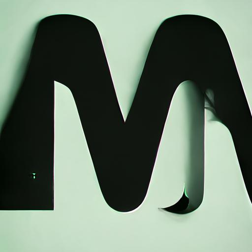 a capital letter M in a blocky brutalist font, a lower-case fluorescent j in a font like zapfino overlaid on the bottom right quadrant :: minimalist textmark logo :: graphic design, vector art :: fluorescent shadowing