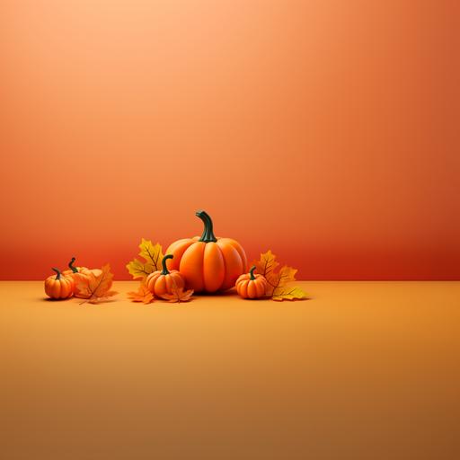 autumn leaves and mini pumpkins on orange background, super realistic ar 16:9