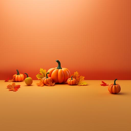 autumn leaves and mini pumpkins on orange background, super realistic ar 16:9