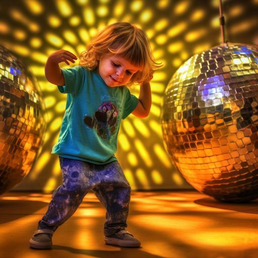 award winning photograph, dynamic lighting, preschool disco party, 1977, toddlers, disco-ball, classroom, hdr --style raw --v 5.1