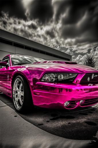 award winning photography of a 2000 Ford Mustang with a Radish colored livery, HDR photography, --chaos 30 --ar 2:3 --v 4