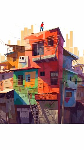 adventure game poster in a Brazilian favela with cartoon art like Spider - Man: Into the Spider Verse , with glitches, brush mess and graphite marks --ar 9:16