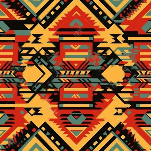 aztec pattern symmetric print, red, yellow, black --tile --s 750