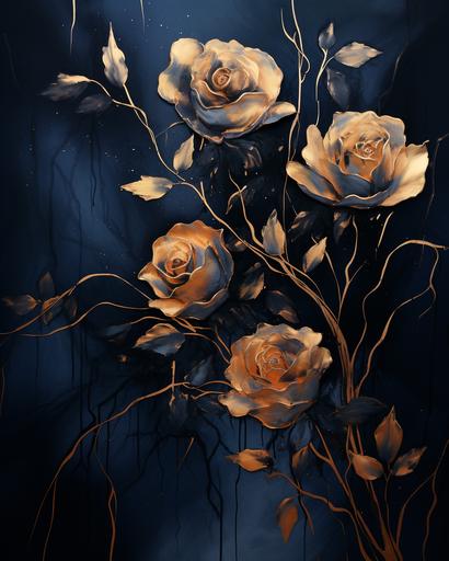 dark moody roses symbolizing chaos and depression dark moody background, disappearing like a ghost in alcohol ink style. Simple, lots of delicate gold details --ar 16:20