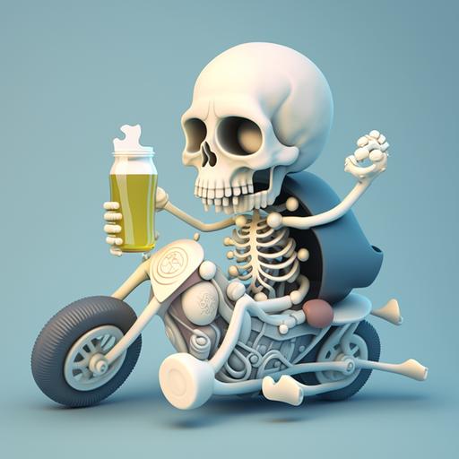 baby Animated drinking skeleton riding a motorcycle drinking beer