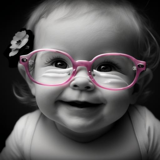 baby black and white pink glasses retro background portrait cute smile blue eyes