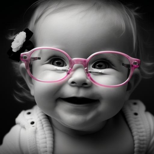 baby black and white pink glasses retro background portrait cute smile blue eyes