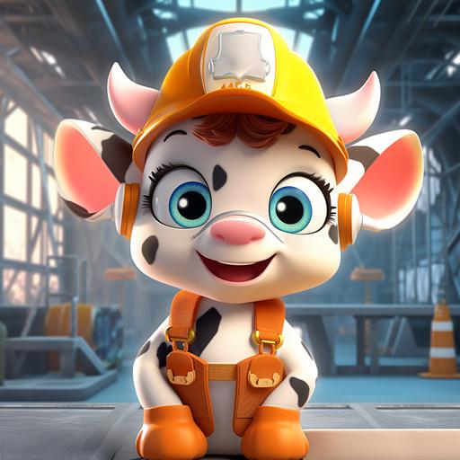 baby cow in a factory cartoon style for kids