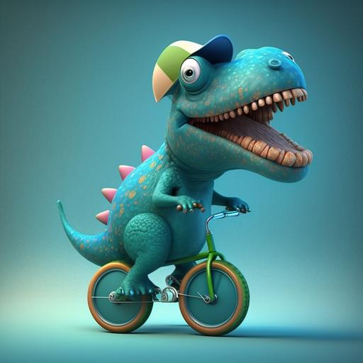baby dino Bicycle with cap celebrating