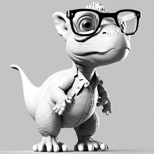 baby dino cute professor realistic cartoon 135mm black and white for coloring 8k