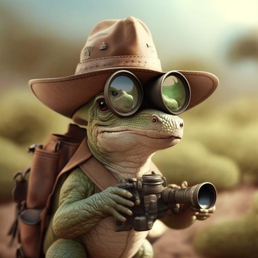 baby dinosaur park ranger with hat and binoculars
