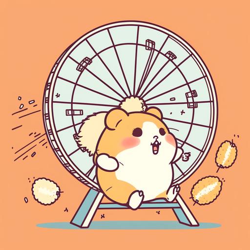 baby fat hamster running in a ferris wheel in Japanese cartoon style