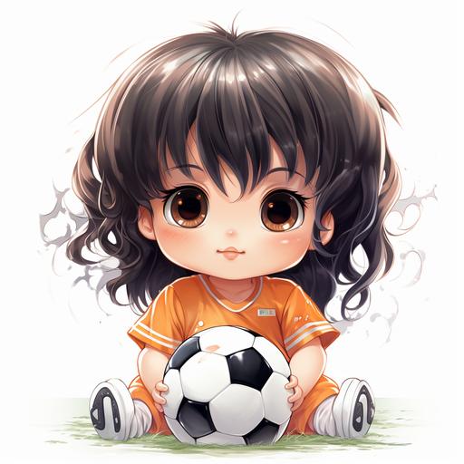 baby girl football, manga style, white background