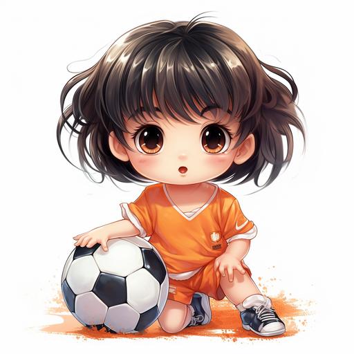 baby girl football, manga style, white background