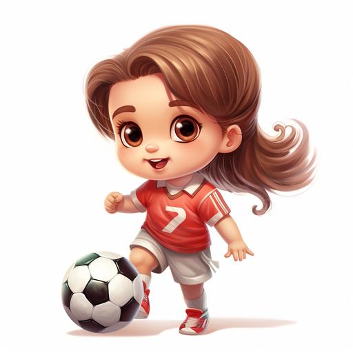baby girl play football, chibi style, white background