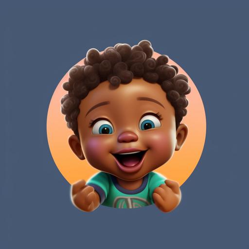 baby language learning youtube channel logo for black kid/kids in a CGI style format