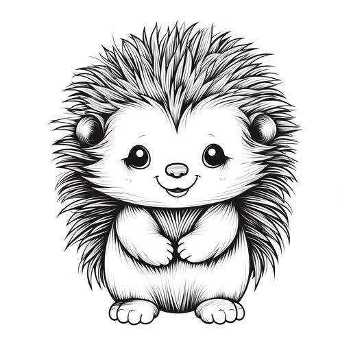 baby porcupine animal coloring book, light grayscale, white backgrounn d ,thick black lines, black edge outline
