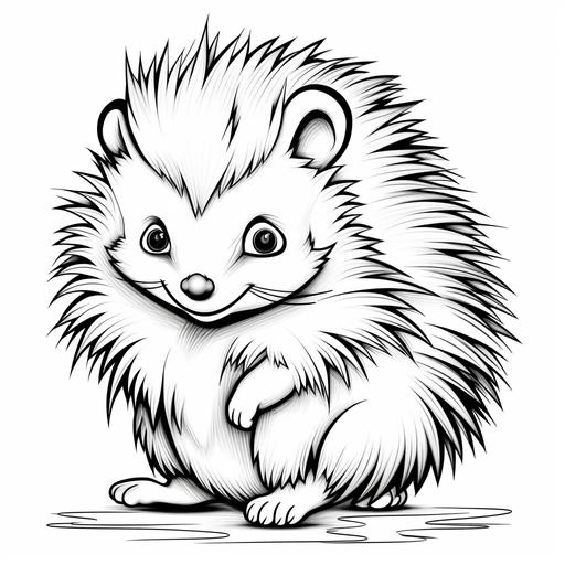 baby porcupine animal coloring book, light grayscale, white backgrounn d ,thick black lines, black edge outline