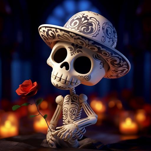 baby skeleton dia de los muertos style. Pixar animation 3d. cute