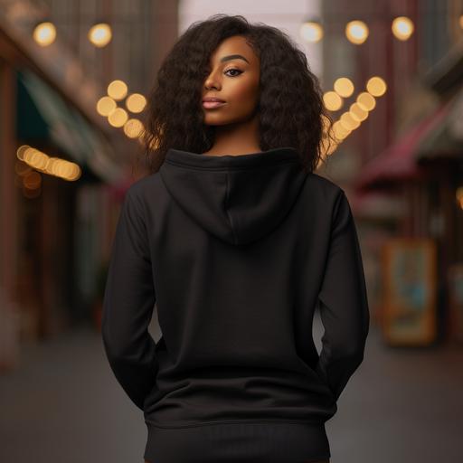 back of black hoodie, black woman --no face