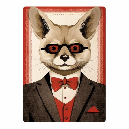 back of playing card, white background, cool design, symmetrical, animal wearing a suit, centered, flat, mafia theme, --v 5.1