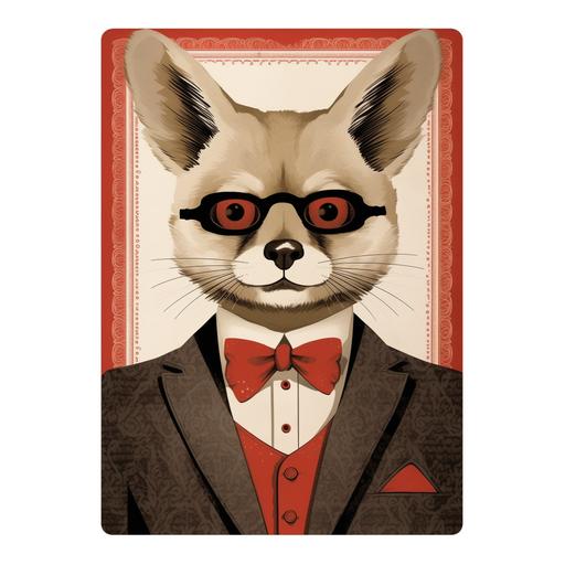 back of playing card, white background, cool design, symmetrical, animal wearing a suit, centered, flat, mafia theme, --v 5.1