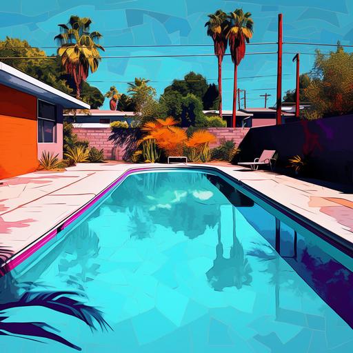 backyard pool as a andy warhol style painting