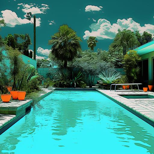 backyard pool as a andy warhol style painting