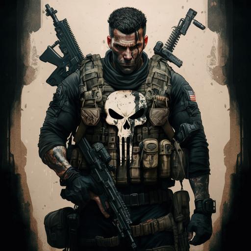 badass punisher with an AR-15 and plate carrier with logo on it