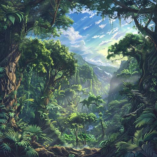 A vast Jurassic ancient forest, manga style. seed 1682571774 ,--ar 16:9